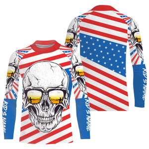 American Flag Skull Fishing Custom UV Long Sleeve Performance Fishing Shirts, Gift for Fisherman TTN89