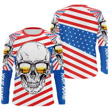 Load image into Gallery viewer, American Flag Skull Fishing Custom UV Long Sleeve Performance Fishing Shirts, Gift for Fisherman TTN89