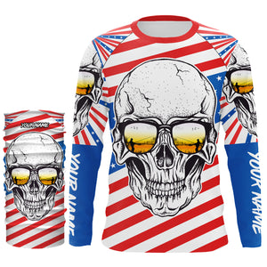 American Flag Skull Fishing Custom UV Long Sleeve Performance Fishing Shirts, Gift for Fisherman TTN89