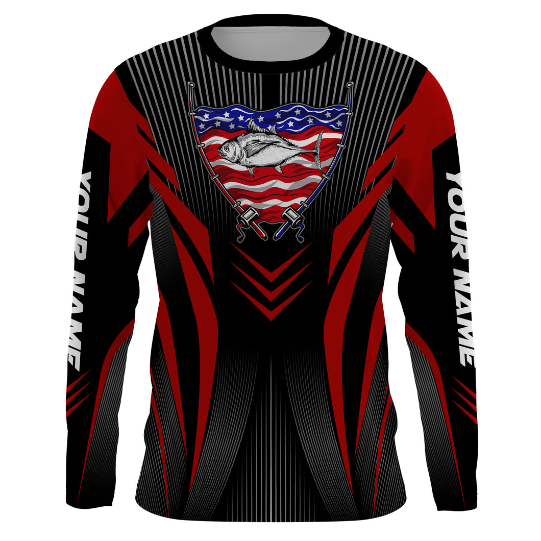 Tuna Fishing American Flag Custom performance Long Sleeve Shirt, Patriotic Fishing jerseys for fisherman TTN20