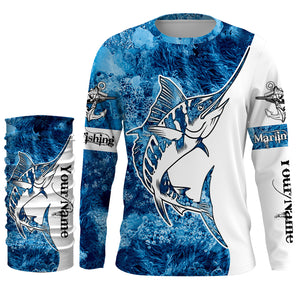 Marlin Fishing Sea Camo 3D UV customize name long sleeves shirt personalized gift for Fishing Lovers TTN38