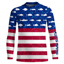 Load image into Gallery viewer, USA Patriotic Fishing American Flag Custom name UV Long Sleeve - Performance Fishing Shirts TTN117