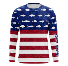 Load image into Gallery viewer, USA Patriotic Fishing American Flag Custom name UV Long Sleeve - Performance Fishing Shirts TTN117