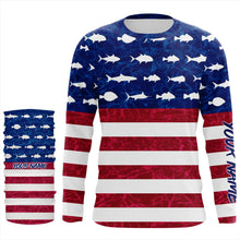 Load image into Gallery viewer, USA Patriotic Fishing American Flag Custom name UV Long Sleeve - Performance Fishing Shirts TTN117