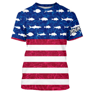 USA Patriotic Fishing American Flag Custom name UV Long Sleeve - Performance Fishing Shirts TTN117