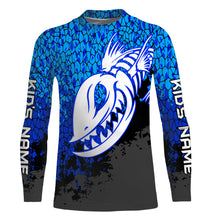 Load image into Gallery viewer, Blue Camo Fish Reaper Skull Custom Long Sleeve Performance Fishing Shirts TTN92