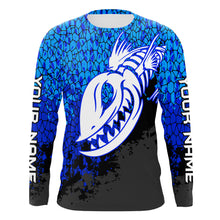 Load image into Gallery viewer, Blue Camo Fish Reaper Skull Custom Long Sleeve Performance Fishing Shirts TTN92