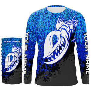 Blue Camo Fish Reaper Skull Custom Long Sleeve Performance Fishing Shirts TTN92