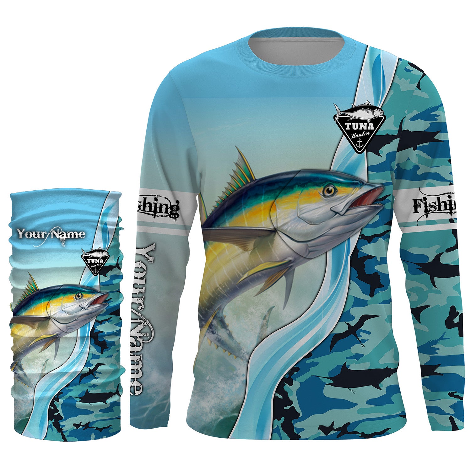 SaltBandits™ Tuna-Marlin Blue Camouflage Performance Long Sleeve T-Shirt