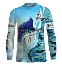 Load image into Gallery viewer, Sailfish Fishing Blue Ocean Camouflage Performance Fishing Long Sleeve shirt, Perfect Gift for Fisherman TTN49