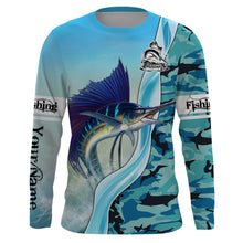 Load image into Gallery viewer, Sailfish Fishing Blue Ocean Camouflage Performance Fishing Long Sleeve shirt, Perfect Gift for Fisherman TTN49