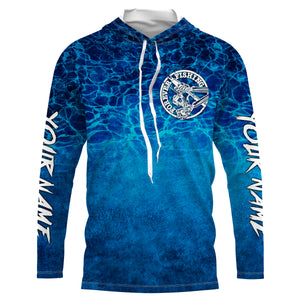 Funny Skeleton Forever Fishing Jerseys, Blue Deep Sea Camo Custom Long sleeve performance Fishing Shirts TTN93