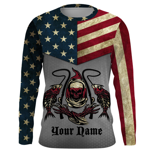 American Flag Fish reaper Custom Long sleeve Shirts UV, US flag personalized Patriotic Fishing gifts TTN11