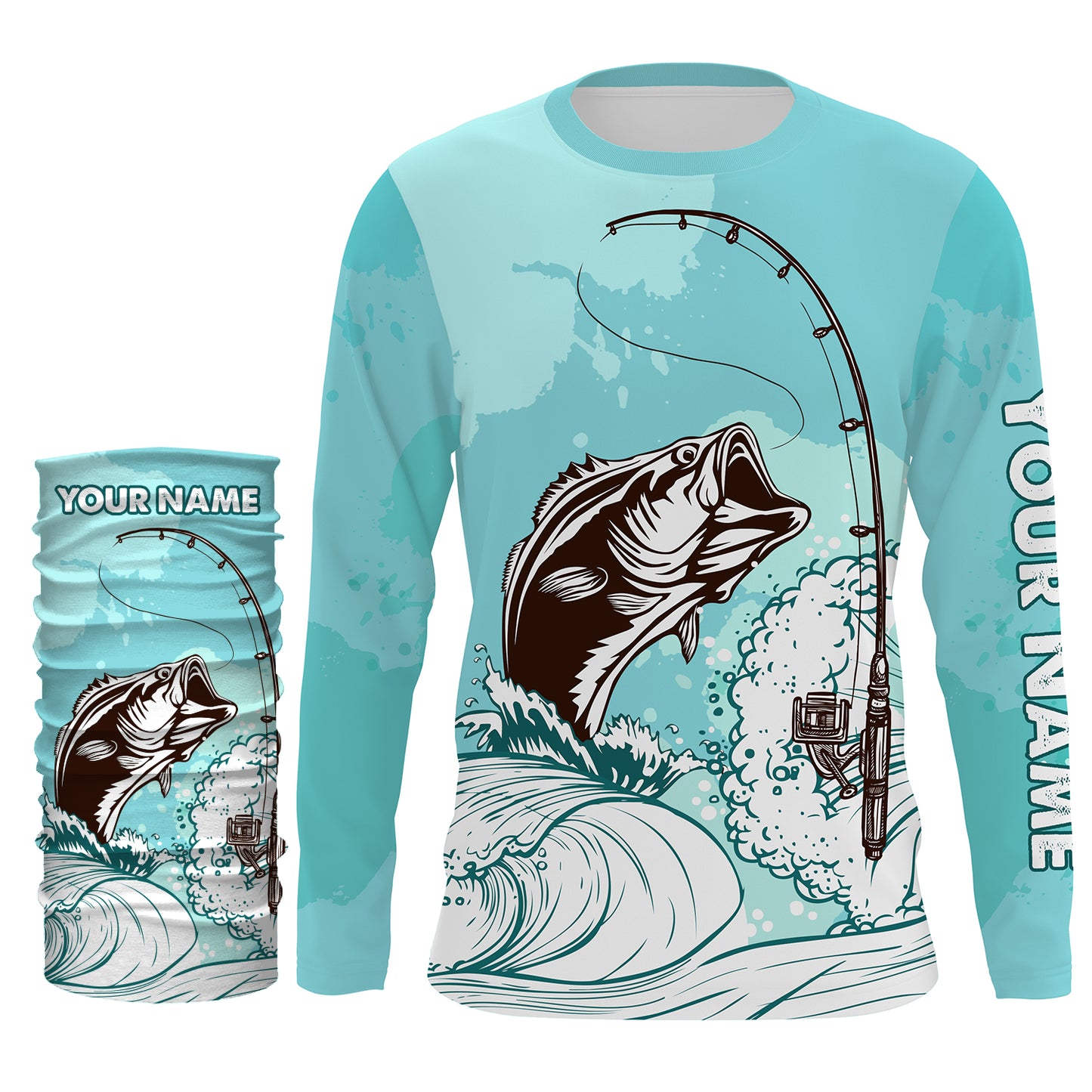 Bass Fishing Custom Long sleeve performance Fishing Shirts, Bass Fishing jerseys | sky blue - TTN32