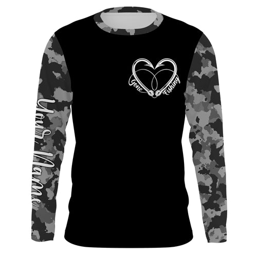 Gone Fishing Heart Fish Hook Gray Camo Performance Fishing Shirts UV Protection TTN34
