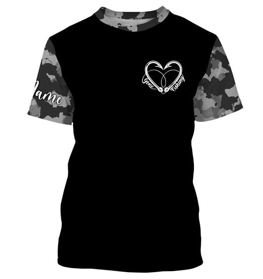 Gone Fishing Heart Fish Hook Gray Camo Performance Fishing Shirts UV Protection TTN34