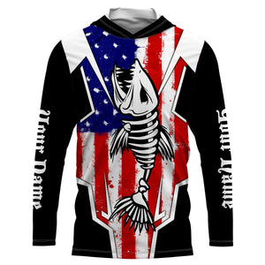 Bass Fish Skeleton American Flag Patriotic UV Protection Fishing Shirt Personalized Fishing Jerseys TTN25