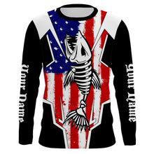 Load image into Gallery viewer, Bass Fish Skeleton American Flag Patriotic UV Protection Fishing Shirt Personalized Fishing Jerseys TTN25