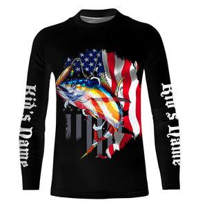 Tuna Fishing American Flag Custom Long Sleeve performance Fishing Shirts, Personalized Fishing jerseys TTN26