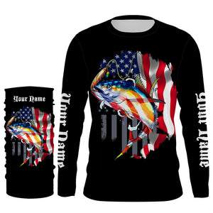 Tuna Fishing American Flag Custom Long Sleeve performance Fishing Shirts, Personalized Fishing jerseys TTN26