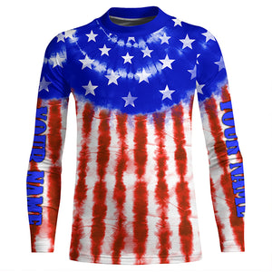 Custom Tie dye American Flag Fishing Shirts, USA Patriotic Fishing gifts UV Protection TTV89