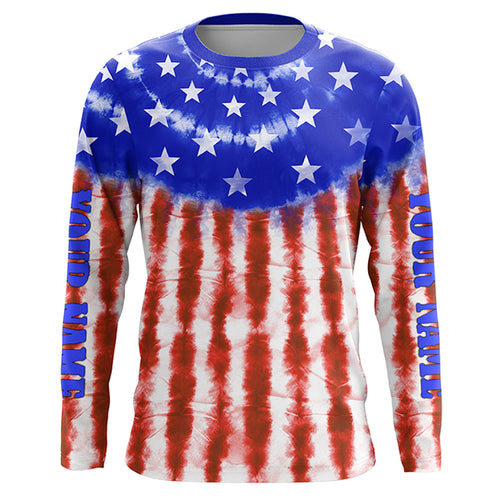 Custom Tie dye American Flag Fishing Shirts, USA Patriotic Fishing gifts UV Protection TTV89