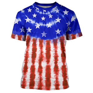 Custom Tie dye American Flag Fishing Shirts, USA Patriotic Fishing gifts UV Protection TTV89