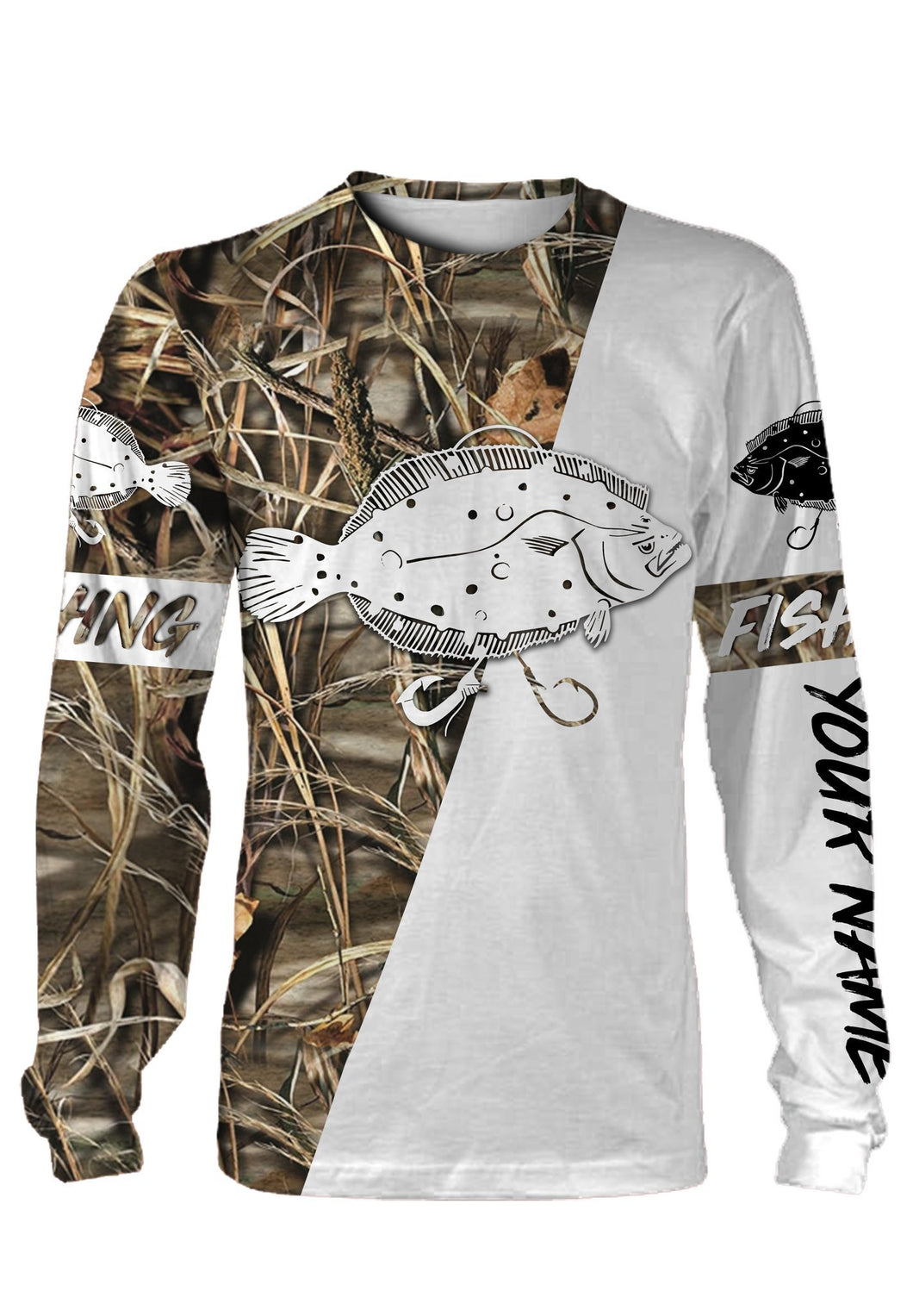 Flounder Personalized fishing tattoo camo all-over print long sleeve, T-shirt, Hoodie, Zip up hoodie - FSA16