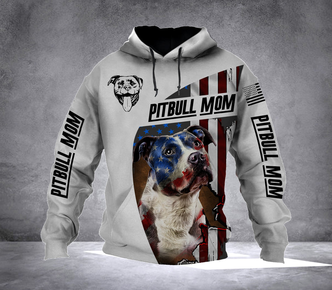 Flag Pitbull Mom Full printing Hoodie shirt - IPH660