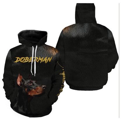 Love Doberman Hoodie Long Sleeve T-shirt| Custom Name Doberman All Over Print Shirt for Him Her| JTSD273