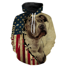 Load image into Gallery viewer, Pitbull T-shirt Long Sleeve Hoodie| Custom All Over Print USA Flag Pitbull Shirt for Dog Dad Dog Mom JTSD287