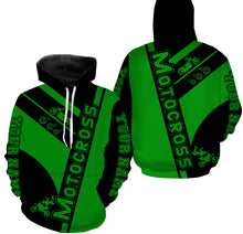 Load image into Gallery viewer, Motocross Racing Personalized Jersey Hoodie T-shirt, Green Dirt Bike Motorcycle Off-road Riders Shirt| NMS324