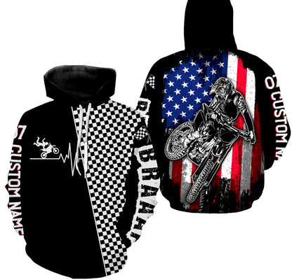 Dirt Bike American Flag Personalized Long Sleeves, Hoodie, Braap Motocross Off-road Racing Patriotic| NMS290