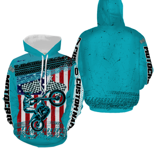 Motocross Racing Jersey American Flag Over Printed Hoodie, Custom MotoX Dirt Bike Off-road Motorcycle| NMS272