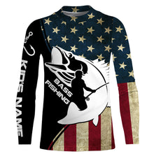 Load image into Gallery viewer, Bass American Flag Custom Name Funny Fishing Shirts UV Protection ChipteeAmz Apparel