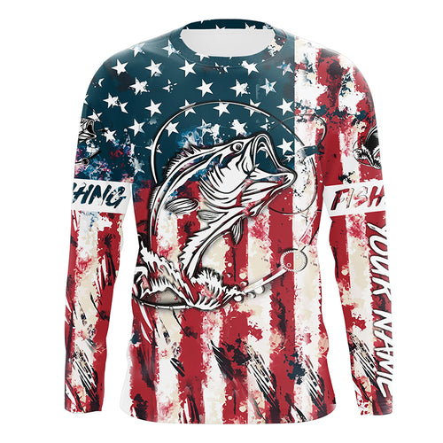 Beautiful America flag bass fishing tattoo UV protection personalized shirts