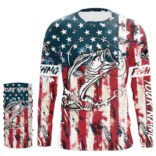 Beautiful America flag bass fishing tattoo UV protection personalized shirts
