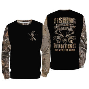 Hunting and fishing solves my problem camouflage all over print shirts TATS187