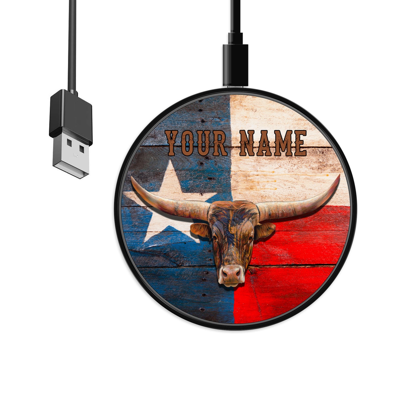 Longhorn Texas custom name personalized gift Wireless Charger