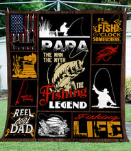 Load image into Gallery viewer, Papa the man the myth the fishing legend fleece blanket