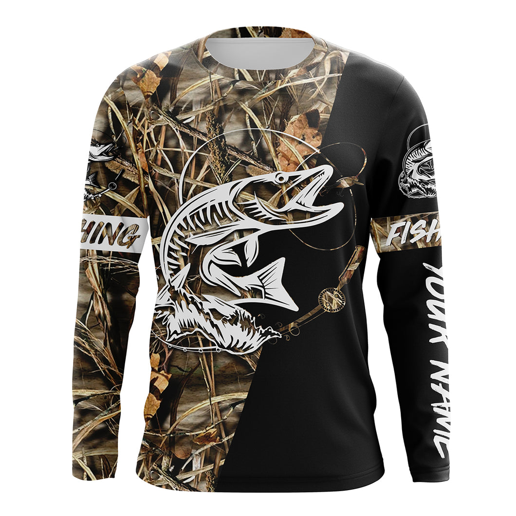 Musky Fishing tattoo Camo UV protection quick dry customize name long sleeves shirts UPF 30+ personalized gift for Fishing lovers