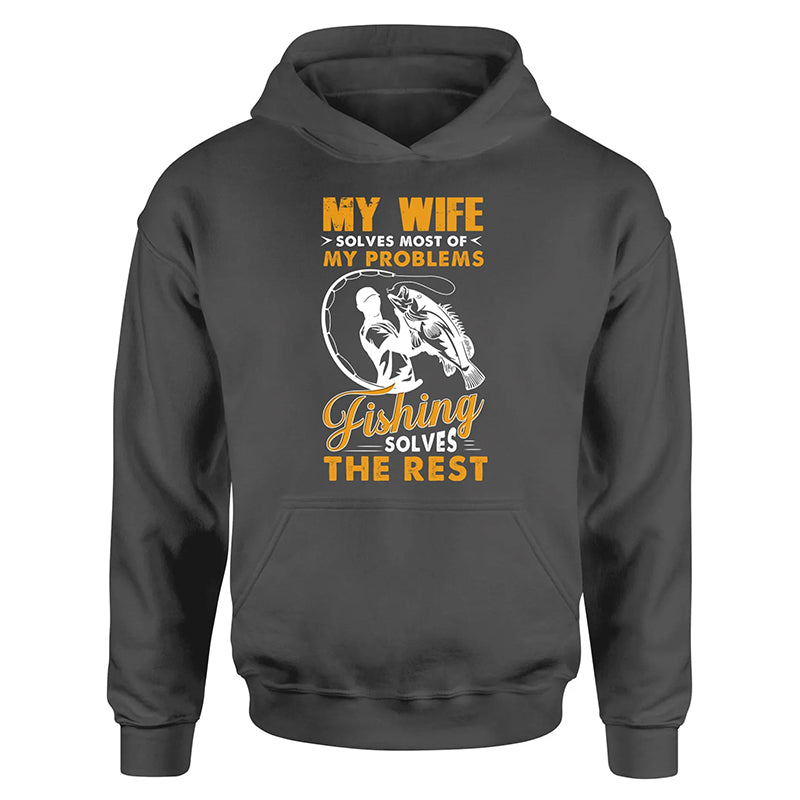 My wife solves most of my problems funny fishing shirts A244