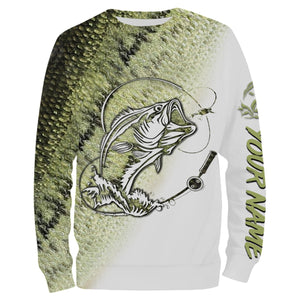 Bass Fishing Tattoo Scale Customize Name All Over Printed Long sleeves Shirts Personalized Gift TATS78