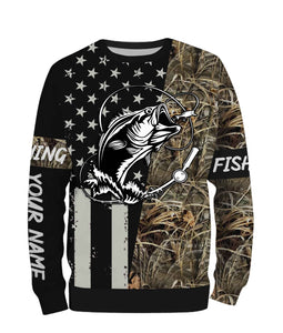 Bass Fishing US Flag Lake Camo Custom Name Full Printing Shirts Personalize Gift TATS110
