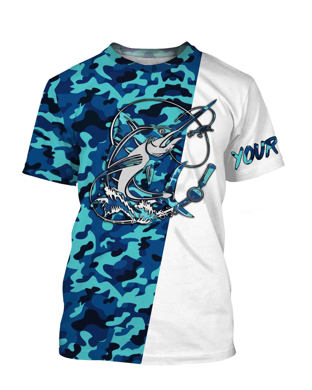 Swordfish Fishing Sea Camo Custom Name Full Printing Shirts Personalized Gift TATS114