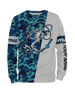 Bass Fishing Sea Camo Custom Name Full Printing Shirts Personalized Gift TATS116