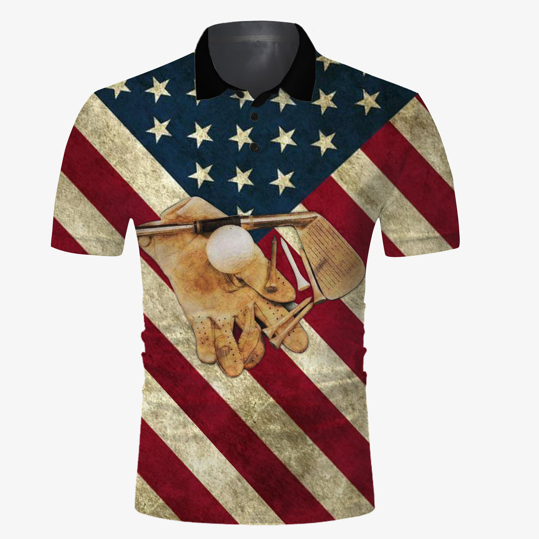 Golf American flag vintage all over print Polo shirt
