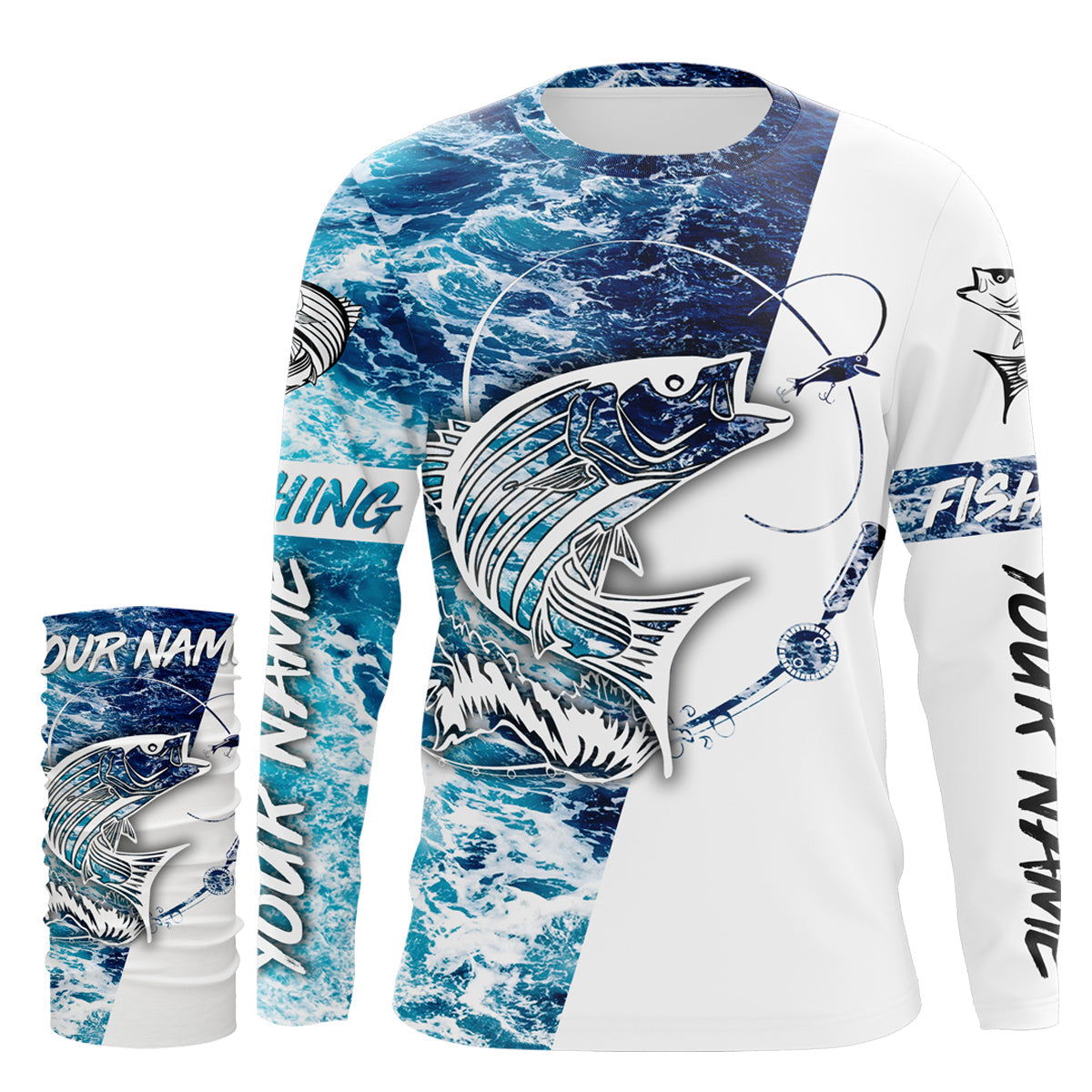 Blue Scale Striped Bass Fish Custom Fishing Jerseys Crewneck