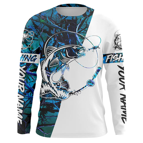 Redfish Fishing teal blue camo Custom Long Sleeve Fishing Shirts, Redfish Fishing tournament shirts - IPHW1090