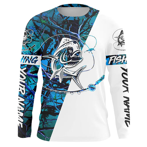 Mahi Mahi Fishing teal blue camo Custom Long Sleeve Fishing Shirts, Mahi Fishing tournament shirts - IPHW1091